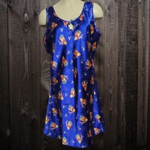 Vintage Women's Disney Winnie the Pooh  Piglet Satin Nightgown Blue Floral Larg